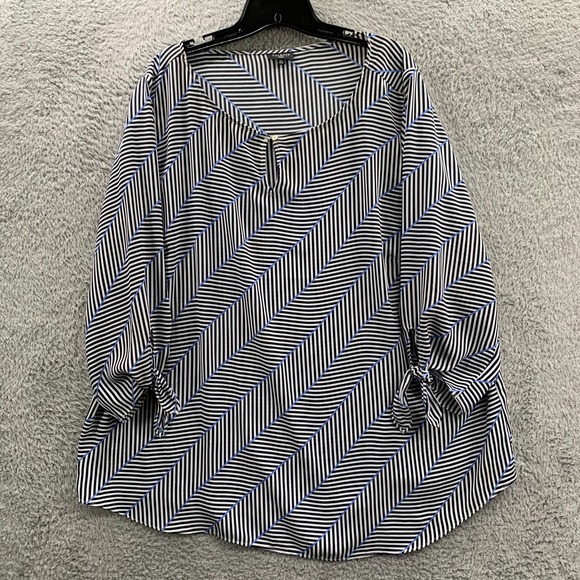 TALBOTS Blouse Womens 2X Top Striped White Blue - Picture 1 of 8
